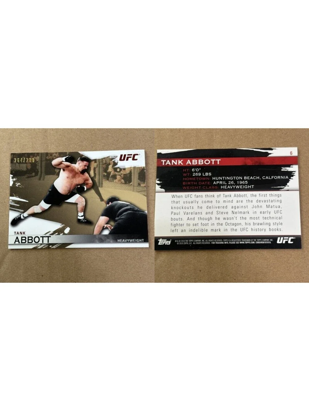 2010 Topps UFC Knockout Tank Abbott #6 Gold #/288